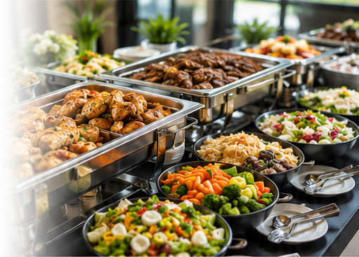 Office lunch and dinner buffet catering setup