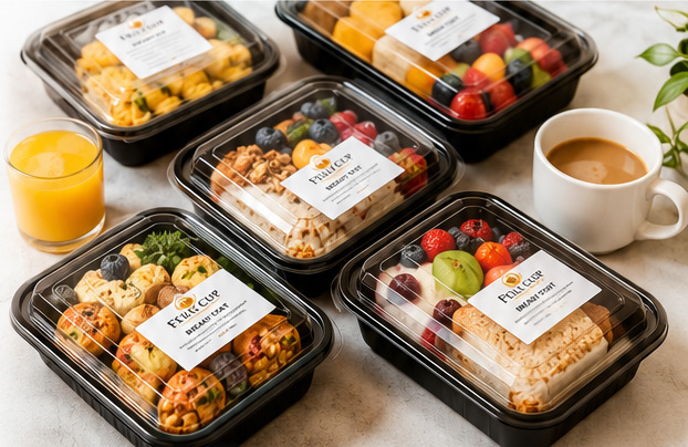 Office employees enjoying fresh daily office catering